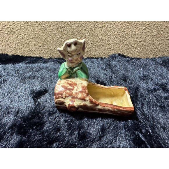 Vintage Ceramic Elf  Pixie  Log Planter Figurine - Picture 2 of 6